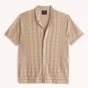 Abercrombie Textural Button-Through Sweater Polo